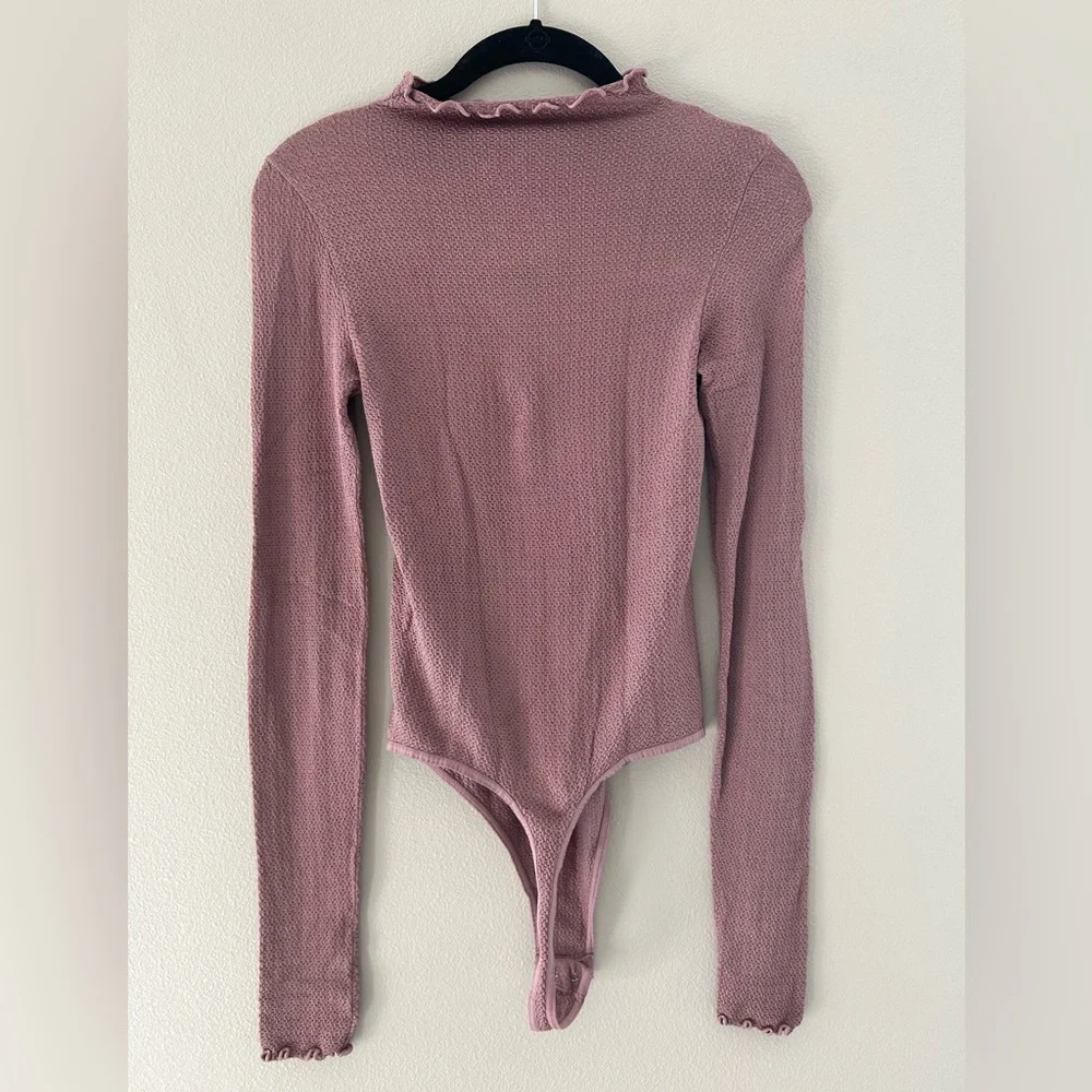 Free People Pink Ruffle Neck Bodysuit - Picture 3 of 8